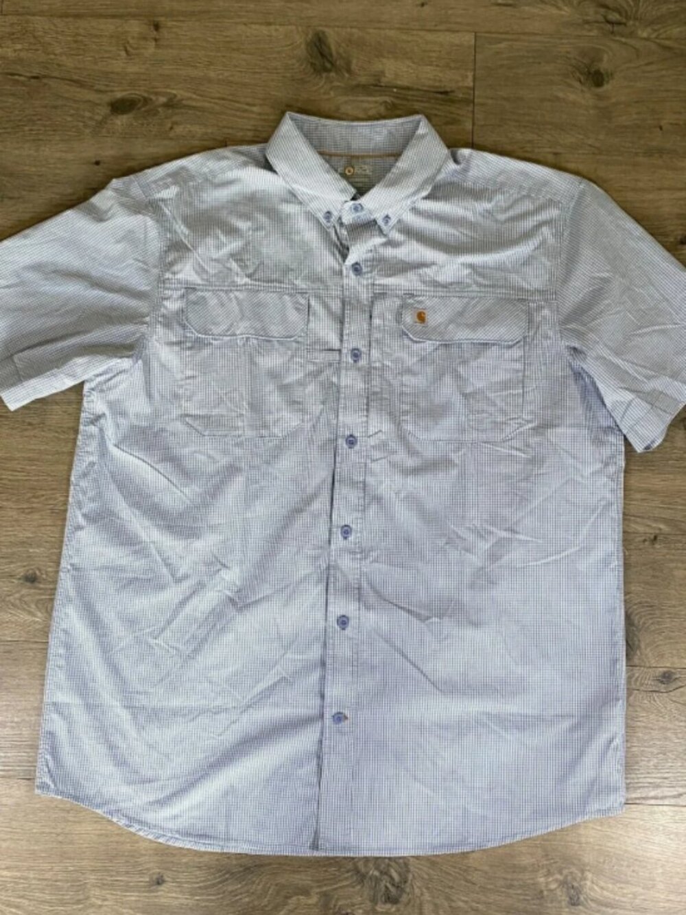 Carhartt Force Shirt Mens XL Blue Check Relaxed Fit Short Sleeve Work